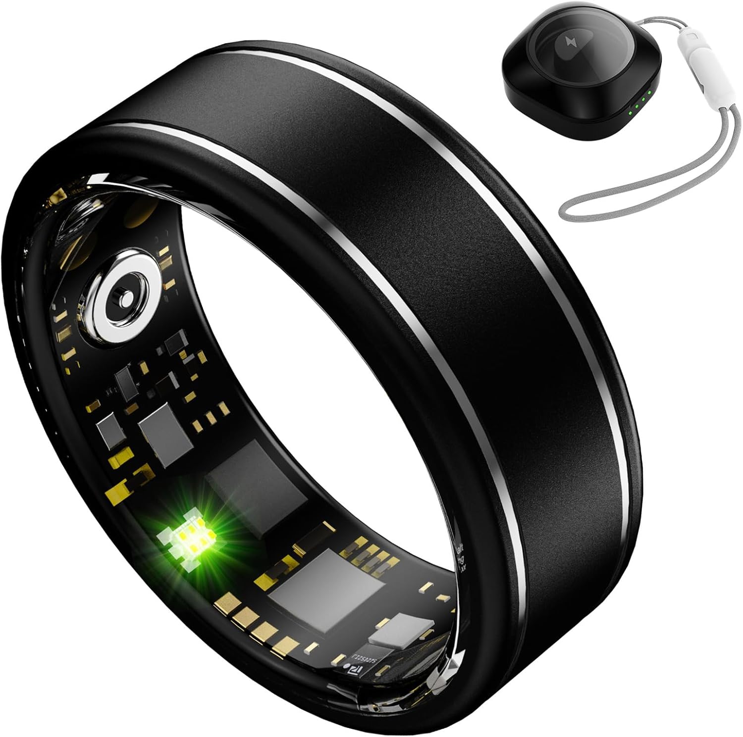 Anarow black plain-band smart ring