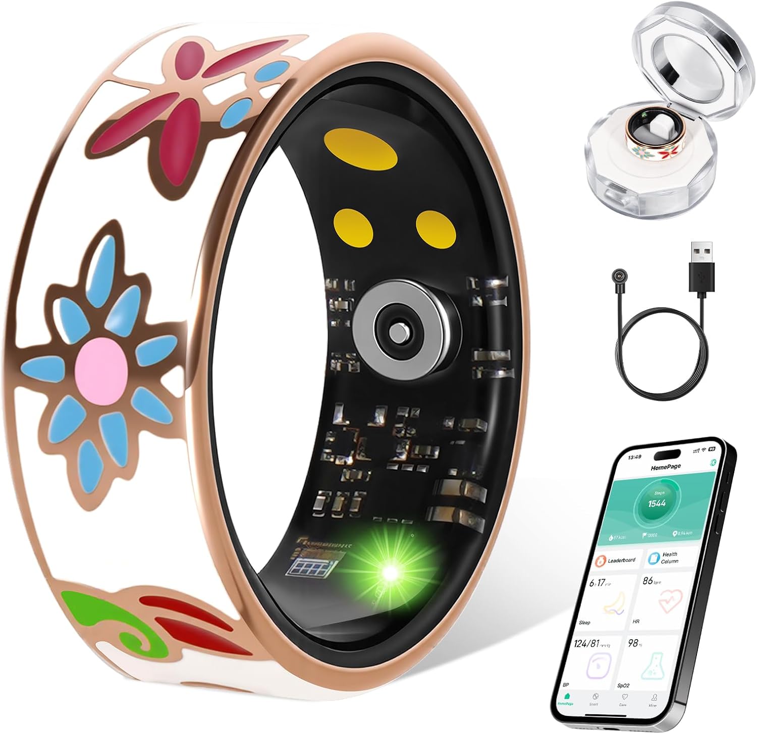 WXPRLK floral-enamel smart ring
